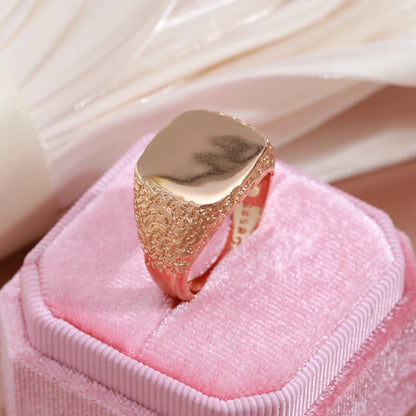 Big Glossy 585 Rose Gold Color Simple Square Ring
