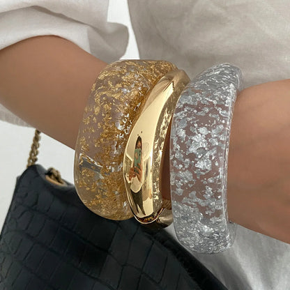 Irregular Acrylic Resin Wide Metal Geometric Bracelet