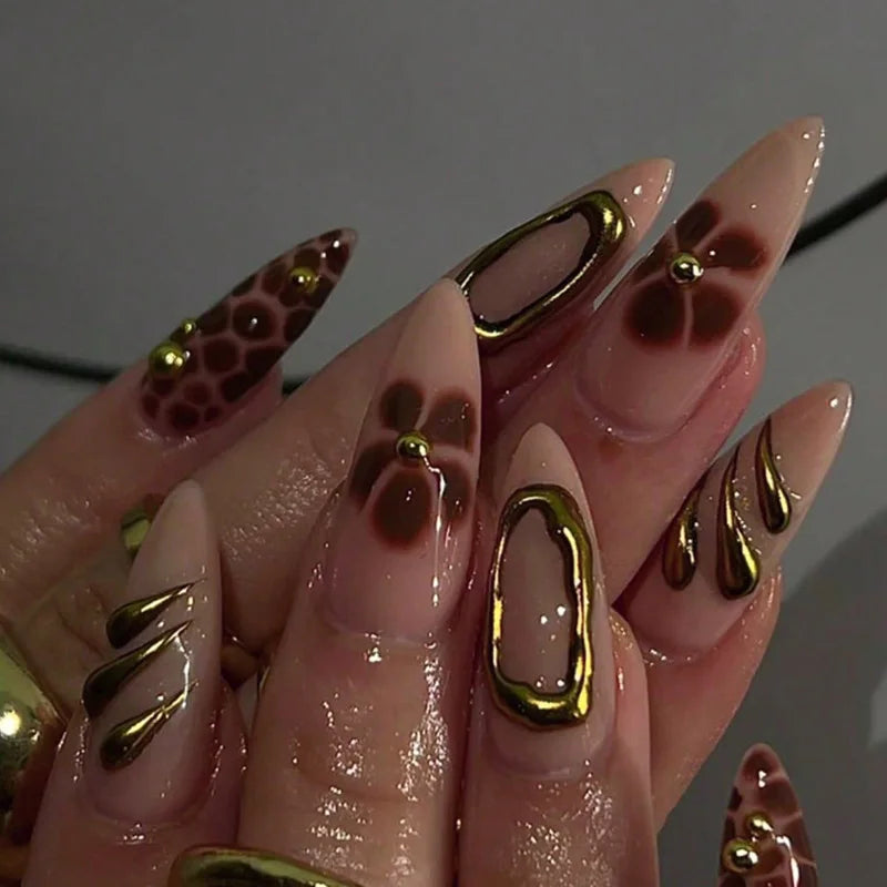 24pcs French Fake Nails Finished Almond Nails Sets