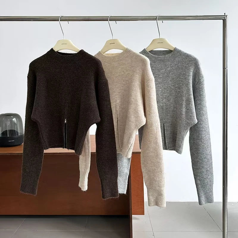 Autumn Korean Style O-neck Slim Fit Long Sleeved Knitted Sweater