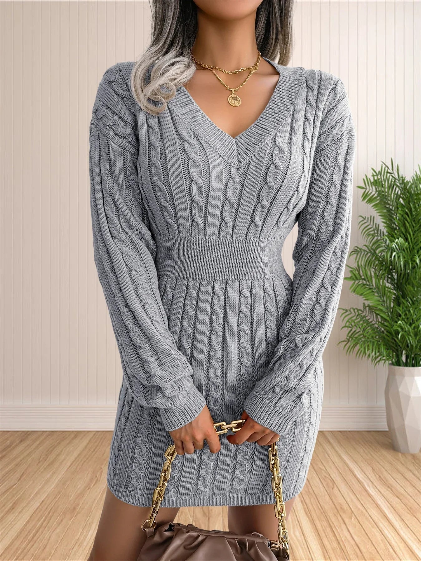 Sweater Cocktail V Neck Knitted Dress