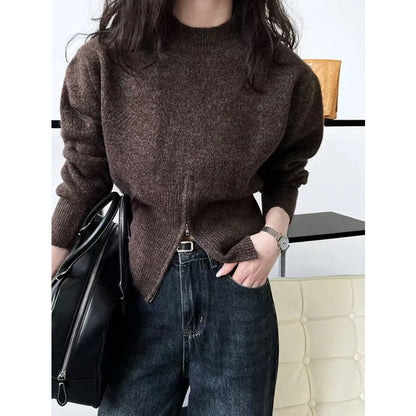 Autumn Korean Style O-neck Slim Fit Long Sleeved Knitted Sweater