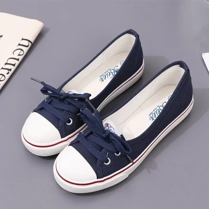 Canvas Small White Shallow Cut  Flat Soft Platform Sneakers
