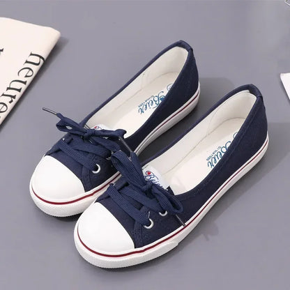 Canvas Small White Shallow Cut  Flat Soft Platform Sneakers