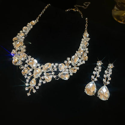 Inlaid Red Rhinestone Necklace Earring Set