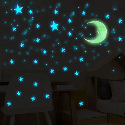 50/100pcs 3D Glow in the Dark Stars Moon Wall Stickers Luminous