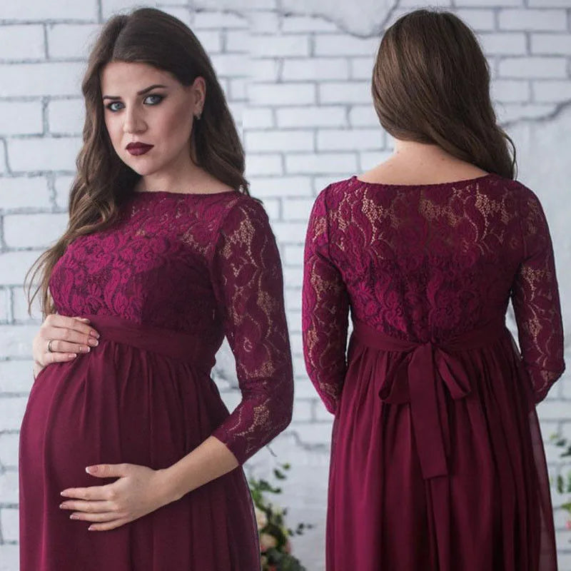 Pregnant Maternity Maxi 3/4 Sleeve Long Dress