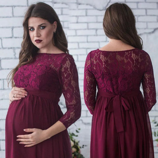 Pregnant Maternity Maxi 3/4 Sleeve Long Dress