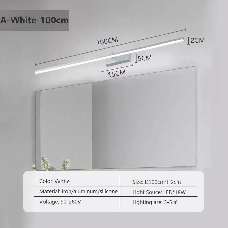 LED Wall Lamp Mirror Decor Lighting 60/80/100cm Long Strip Light