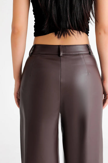 Fall Winter Fleece Loose Wide Leg Leather Pants