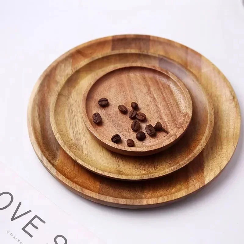 10/15/20/25cm Wooden Round Serving Platter Tray