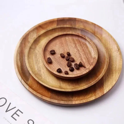 10/15/20/25cm Wooden Round Serving Platter Tray