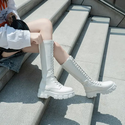 Long boot lace up non slip shoes Casual Thick soled Boots