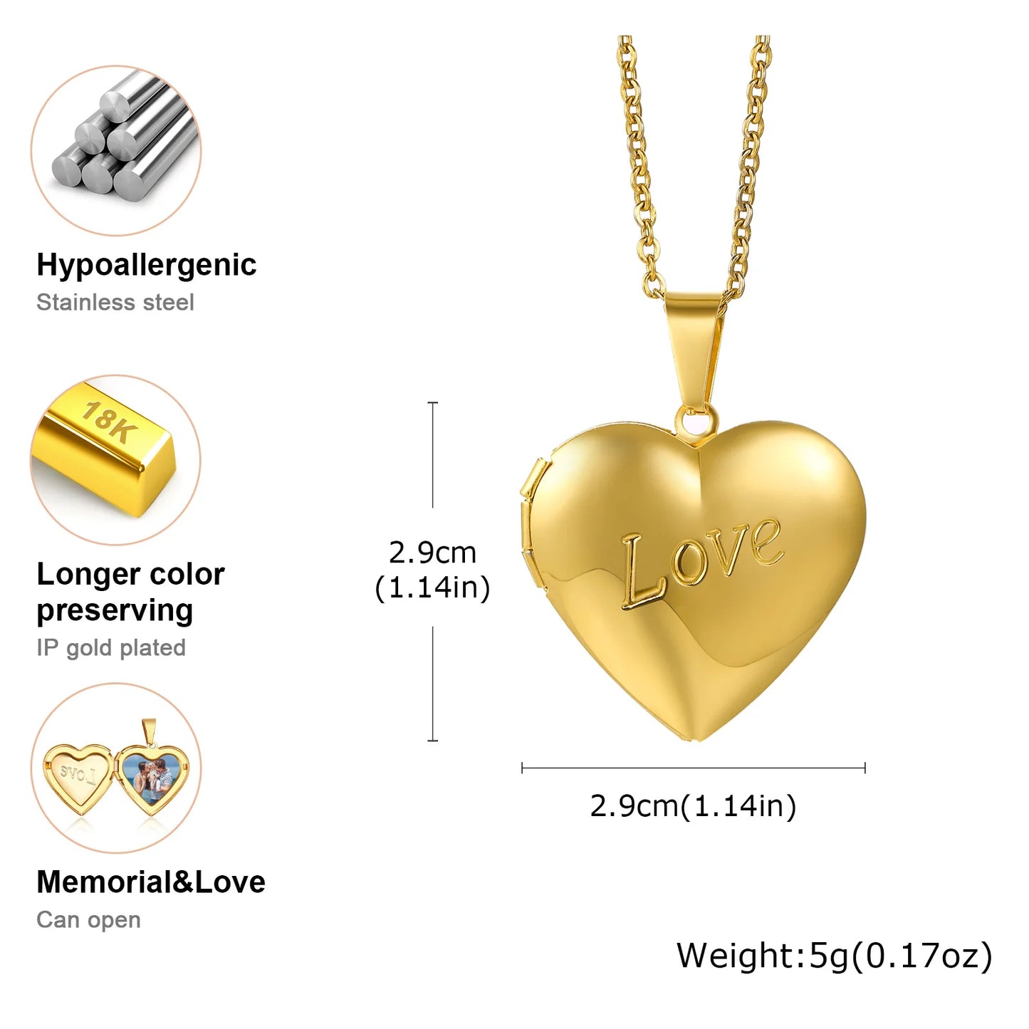 Photo Frame Glossy Stainless Steel Necklaces
