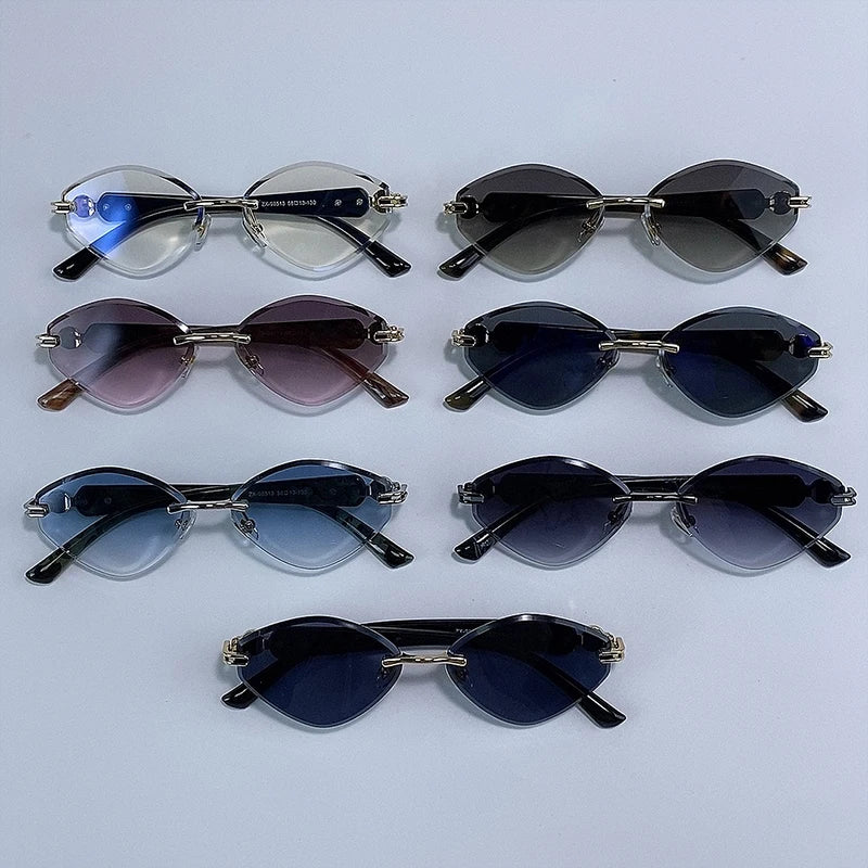 Small Frame Hexagon Rimless Sunglasses