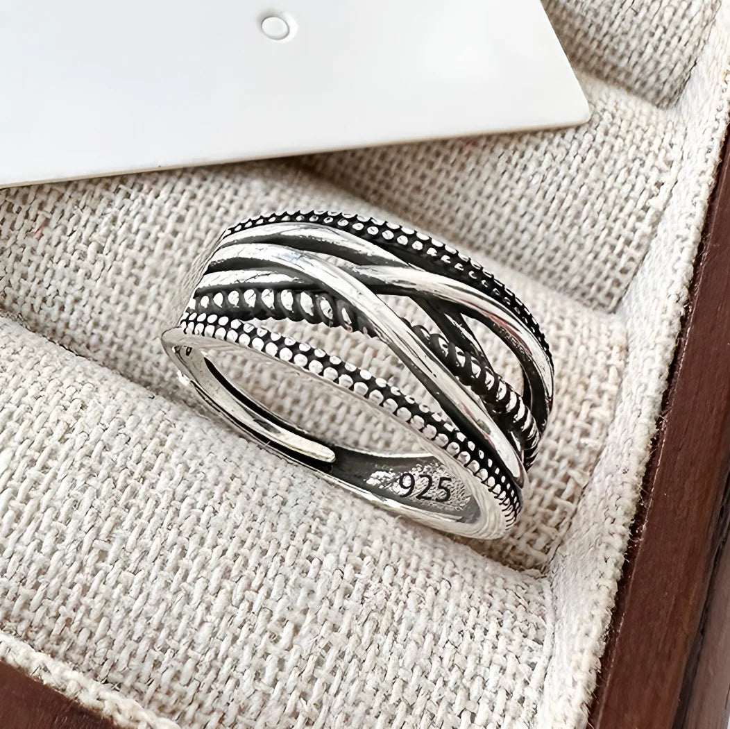 925 Sterling Silver Retro Hollow Wave Punk Hiphop Bohemia Rings