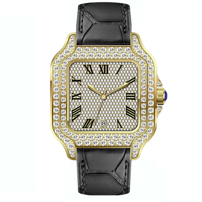 Leather Hip Hop Iced Out Jewellry Watch