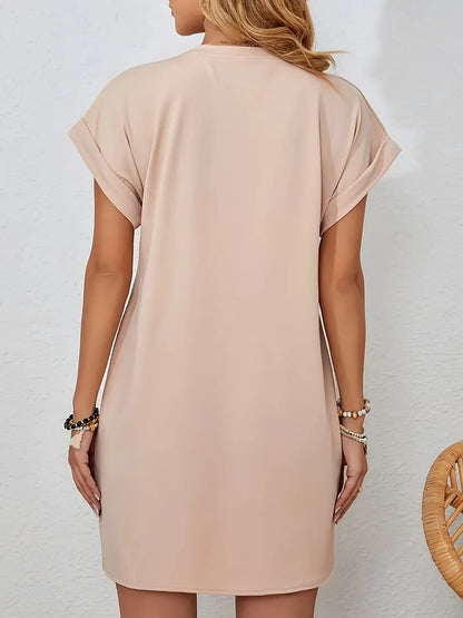 Casual Knit T-Shirt with Heart  Print Crew dress