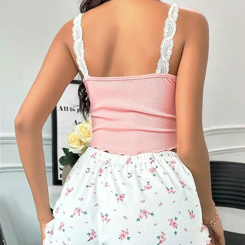 Sexy lace lace vest shorts sleepwear Pyjamas Set