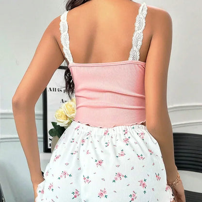 Sexy lace lace vest shorts sleepwear Pyjamas Set