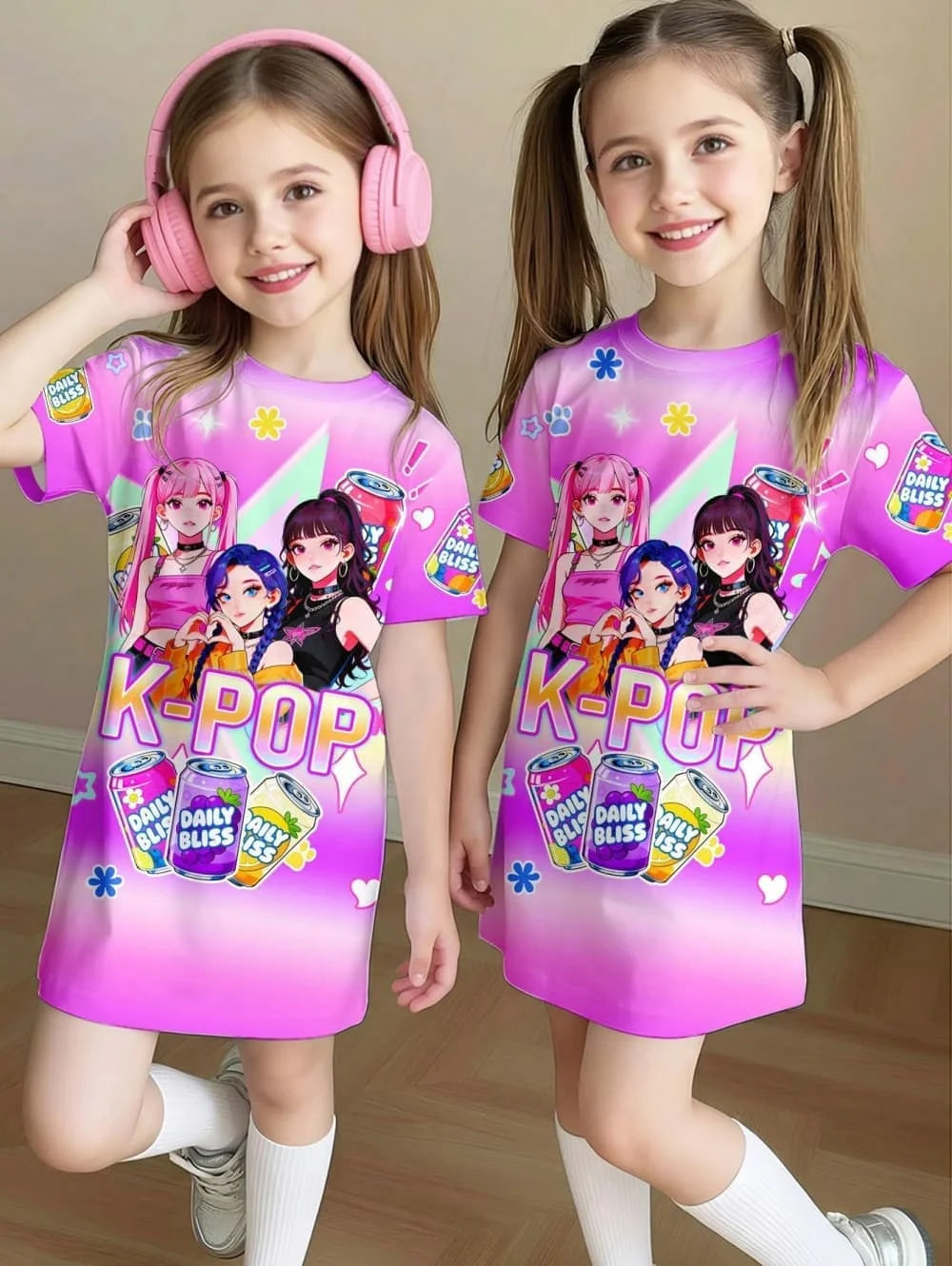 Kpop Cartoon Graphic Funny Short Sleeve Dress