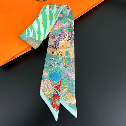 Zebra In Flowers Scarf Luxury Silk Scarf Hair Headband Foulard Skinny Scarves