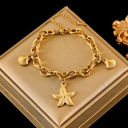 Stainless Steel Gold Starfish Moon Star Bracelet