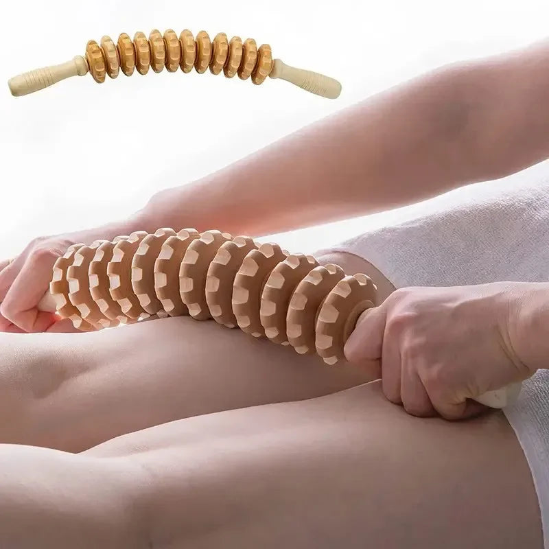 Body Fascia Massager Anti-slip Handle Wood