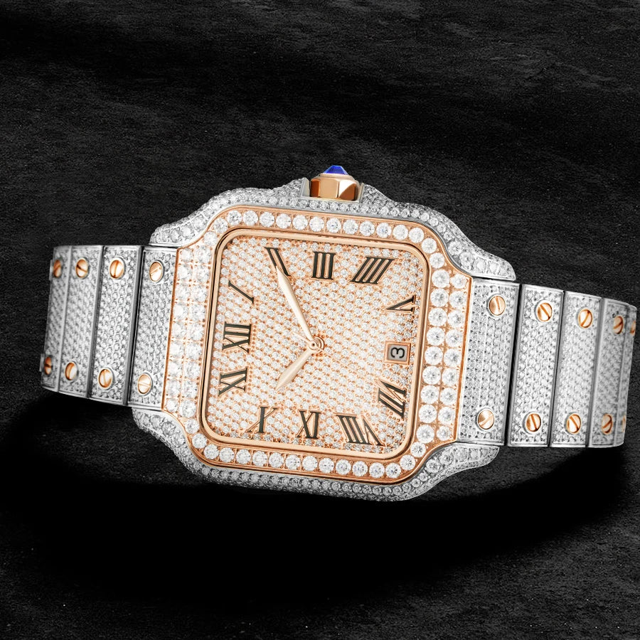Luxury Gold Hip Hop Iced Out Automatic Diamond Watch