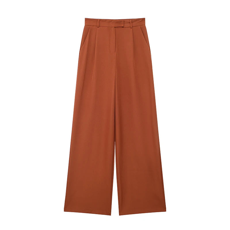 Front Zipper Straight High Waist Chic Pants