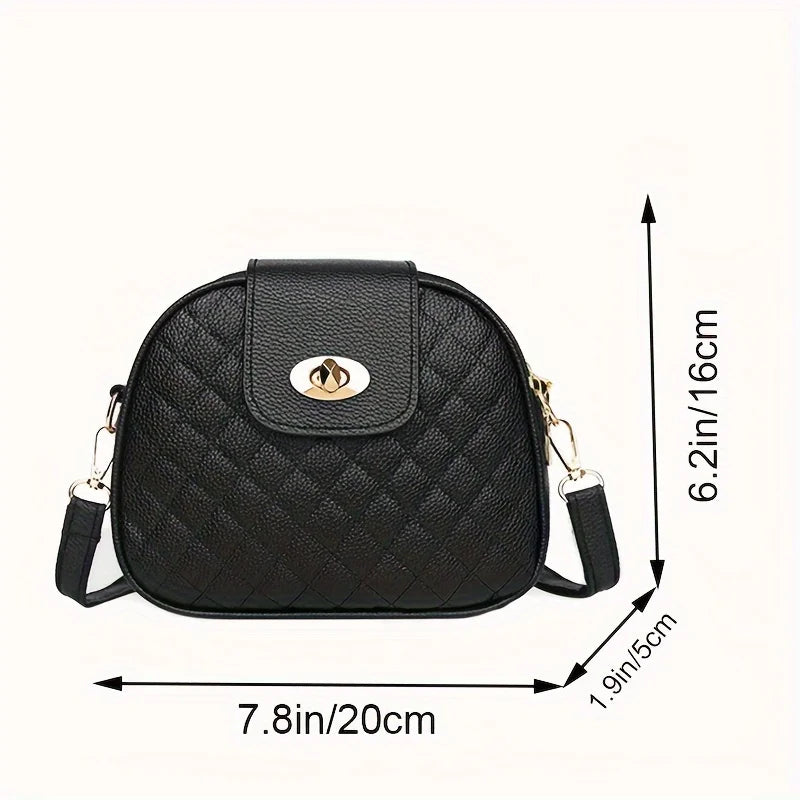 Small Quilted Crossbody PU Leather Shoulder Vintage Round Shape Bag