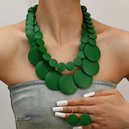 African Bohemian Geometric Wooden Handmade Necklace