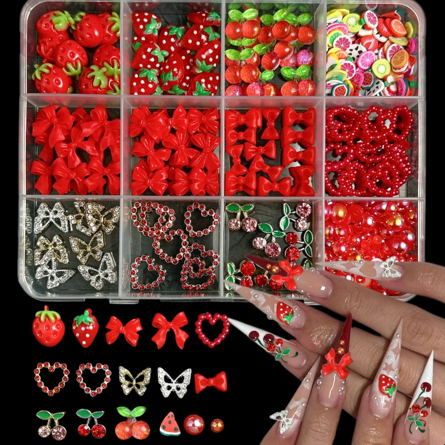 12/15Grids Acrylic Flower Nail Charms Mix Colors Set