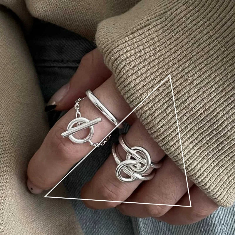 925 Sterling Silver Retro Hollow Wave Punk Hiphop Bohemia Rings