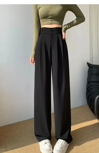 Wide Leg Korean Style High Waist Black Baggy Pants