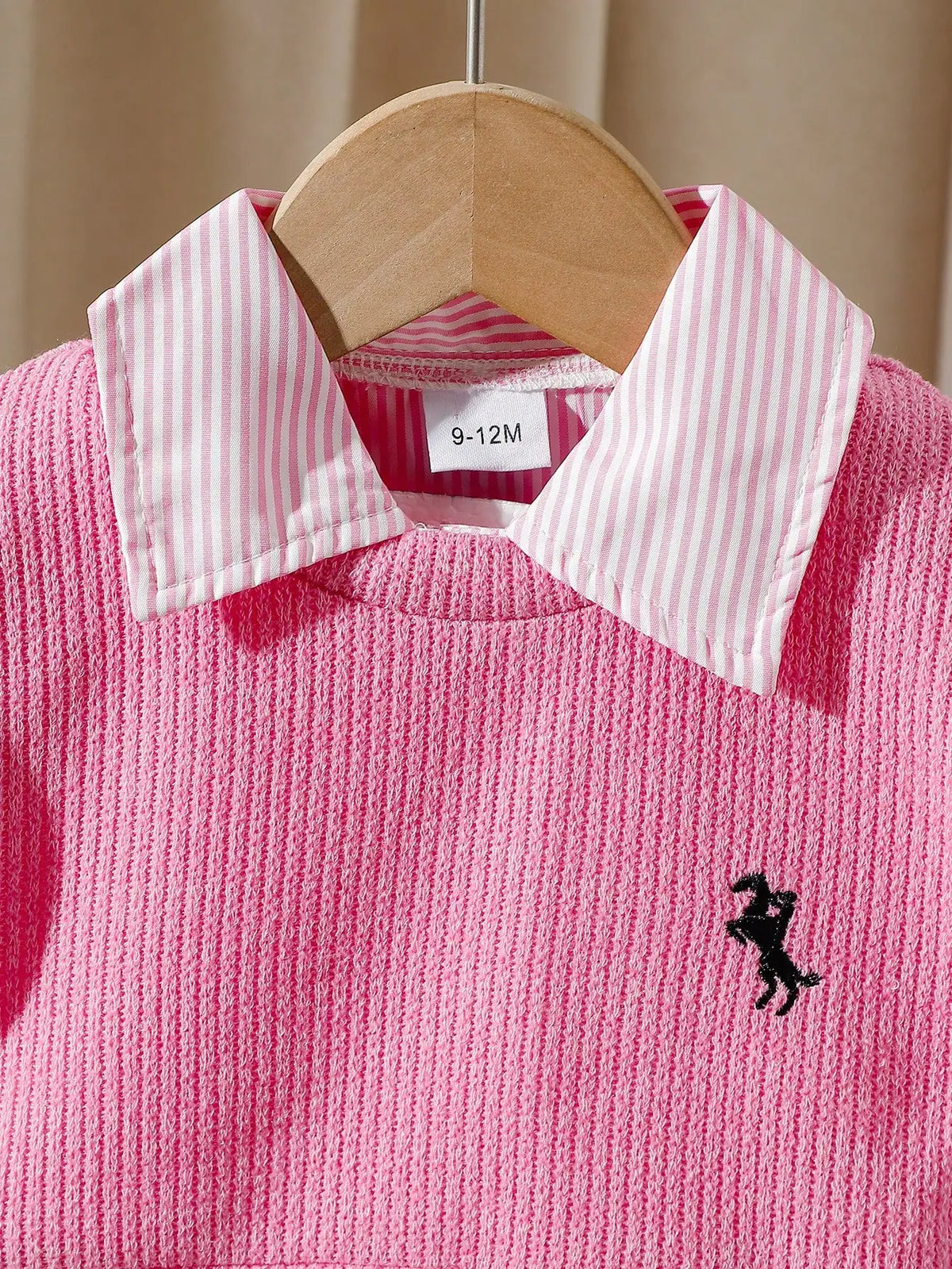 Baby girl embroidered vest and striped long-sleeved shirt dress