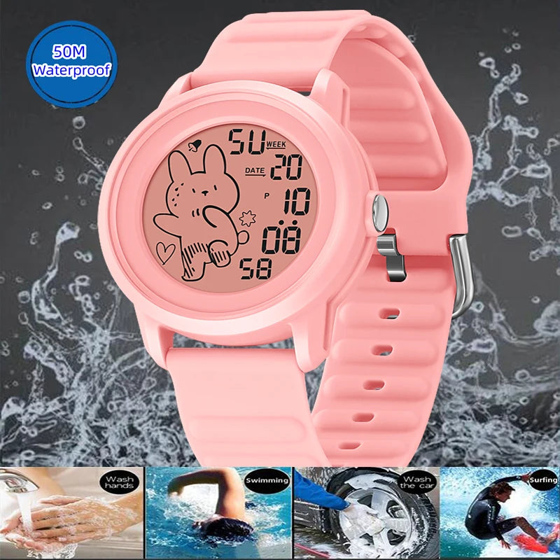 Unisex Digital Carton Rabbit LED Waterproof Watches