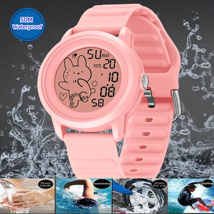 Unisex Digital Carton Rabbit LED Waterproof Watches