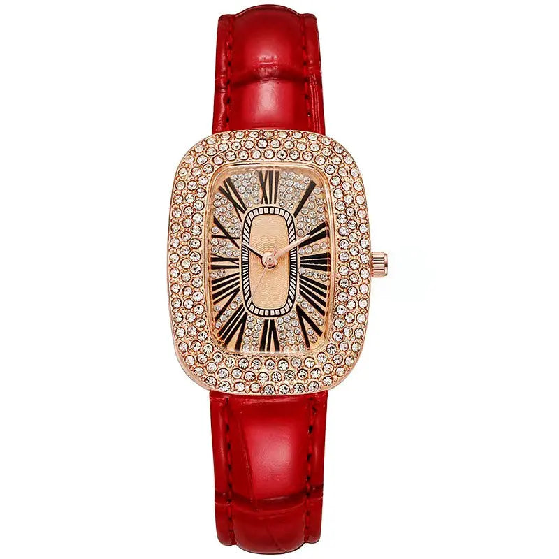 Leather strap with diamond inlay water diamond wine barrel quartz watch