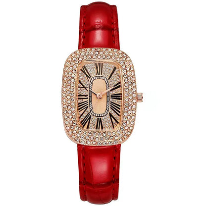 Leather strap with diamond inlay water diamond wine barrel quartz watch