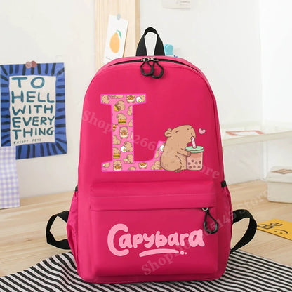 Capibara Kids Backpack New Anime Capybara Letter A-Z School Bags