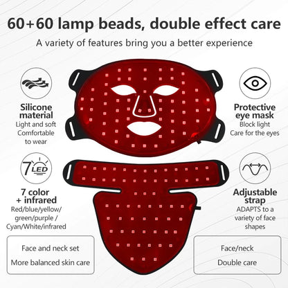 LED Facial Mask with Neck 8 color Near-infrared Red Facial and Neck Photon Oil Control Skin Firming Whitening and Anti Rednes