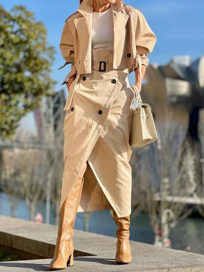 Cargo Long Sleeve Jacket and Wrap High Skirts Set