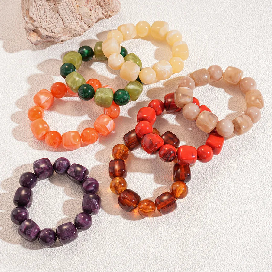 Acrylic Irregular Square Round Beaded Bracelet
