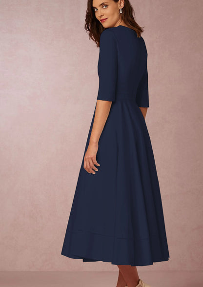 Short Sleeve V-neck Slit Solid High Quality Long Dress