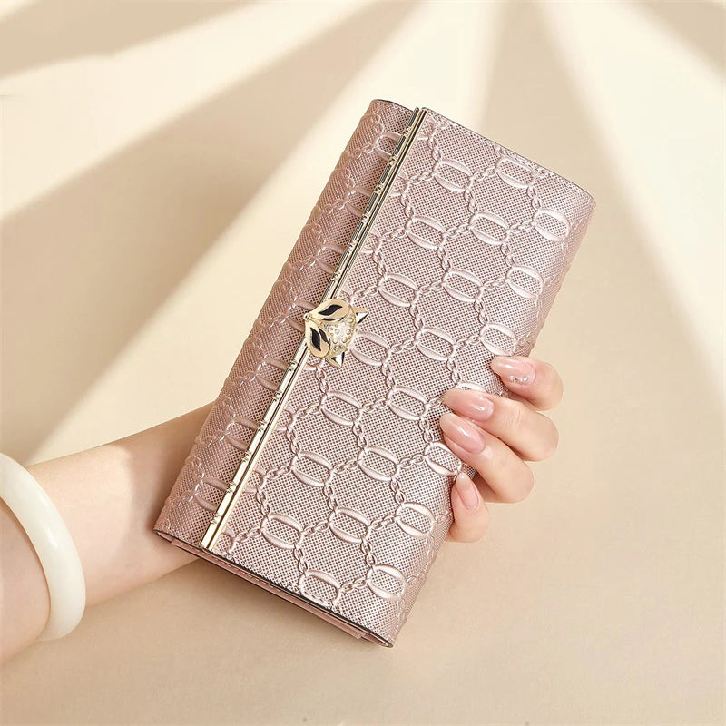 Split Leather Long Wallet Clutch Bag