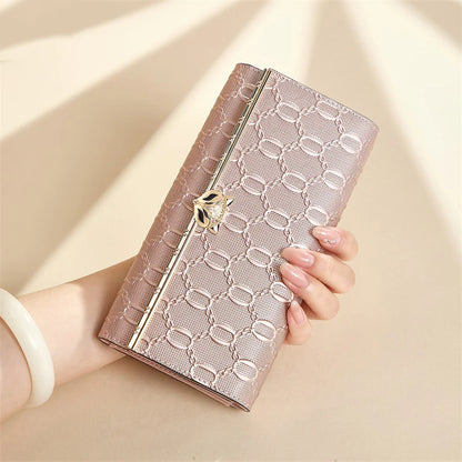 Split Leather Long Wallet Clutch Bag