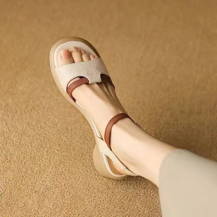 Soft Leather Chunky Heel Non-slip Platform Sandals