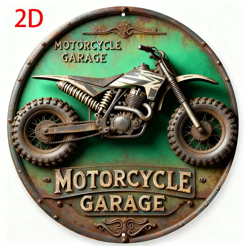 2D Vintage Round Aluminum Motorcycle Rustic Metal