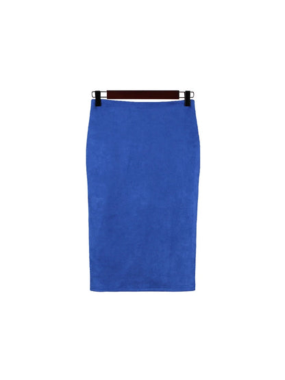 Suede Pencil High Waist Bodycon Vintage Suede Split Thick Stretchy Skirts